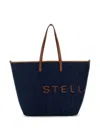 Stella Mccartney Structured Tote Bag With Denim-like Texture And Bold Lettering In Blue