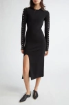 Stella Mccartney Studded Long Sleeve Midi Dress In 1000 - Black