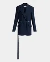 Stella Mccartney Stud-belted Oversized Blazer In Blue