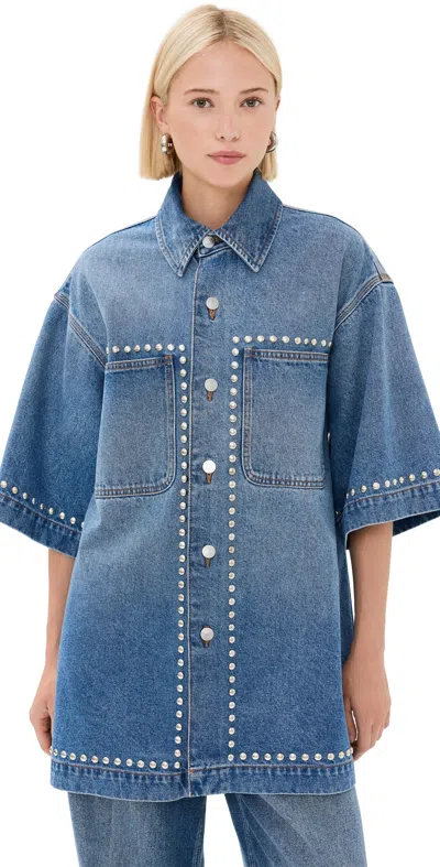 STELLA MCCARTNEY STUDDED BLUE DENIM SHIRT VINTAGE BLUE DENIM