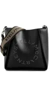 Stella Mccartney Studded Logo Eco Embossed Grainy Alter Mat Crossbody Bag Black In Black