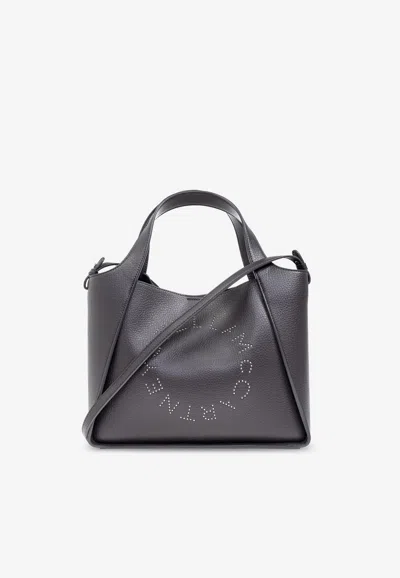 Stella Mccartney Studded Logo Faux Leather Tote Bag In Gray