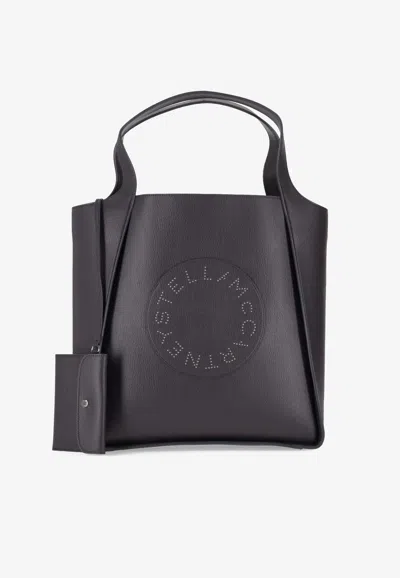 Stella Mccartney Studded Logo Faux Leather Tote Bag In Gray