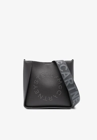 Stella Mccartney Studded Logo Leather Shoulder Bag In Gray