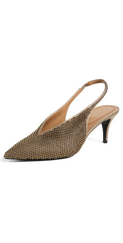 Stella Mccartney Studded Mesh Slingbacks Bronze In Brown