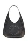 Stella Mccartney Suede Hobo Bag With Circular Logo And Metal Closure In Black