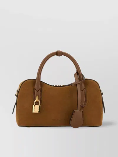 STELLA MCCARTNEY SUEDE SHOULDER BAG WITH TOP HANDLE AND PADLOCK DETAIL