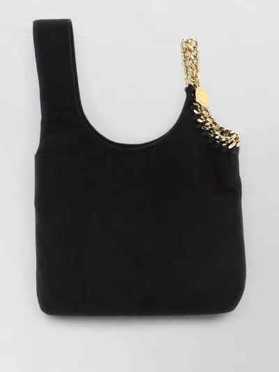 Stella Mccartney Suede Shoulder Bag Wristlet Gold Chain In Black