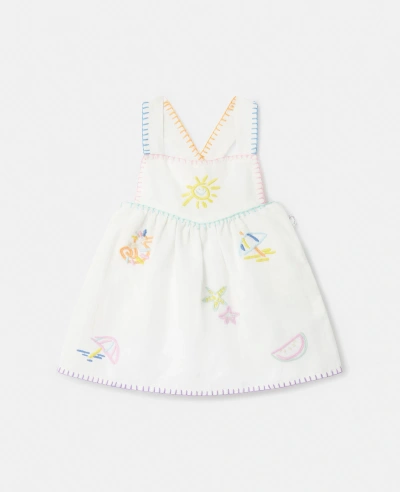 Stella Mccartney Kids' Summer Doodles Embroidery Pinafore Dress In Ivory