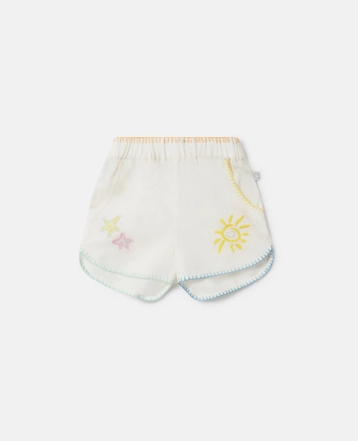 Stella Mccartney Kids' Summer Doodles Embroidery Shorts In Ivory