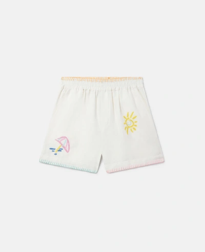 Stella Mccartney Kids' Summer Doodles Embroidery Shorts In Ivory
