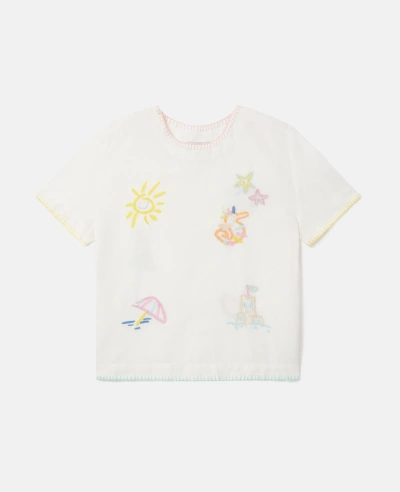 Stella Mccartney Babies' Summer Doodles Embroidery T-shirt In Ivory