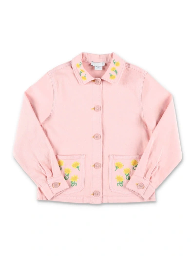 Stella Mccartney Kids' Sunflower Embroidery Denim Jacket In Pink