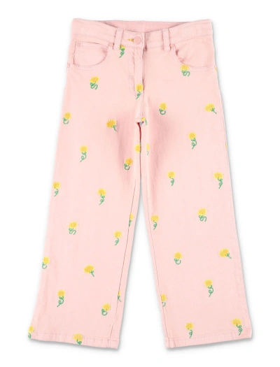 Stella Mccartney Kids' Sunflower Embroidery Denim Pants In Pink