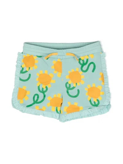 Stella Mccartney Kids' Sunflower Print Shorts In Aqua Blue