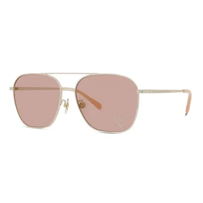 Stella Mccartney Sunglasses Aviator Full Rim, Shiny Light Gold Frame And Rose Mirror Lens Sc40038u32
