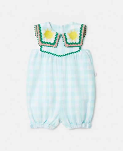 Stella Mccartney Kids' Sunshine Embroidery Gingham Romper In Blue