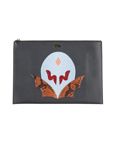 Stella Mccartney Super Hero Applique Zip Clutch In Black Faux Leather