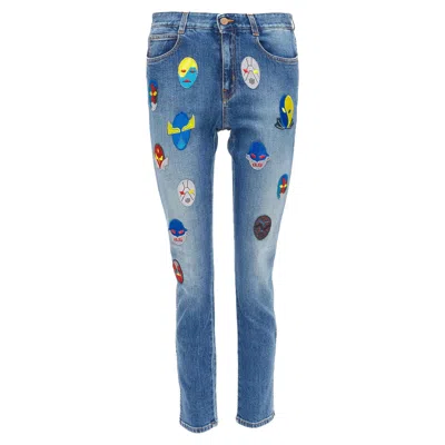Stella Mccartney Superhero Patch Cropped Jeans In Blue