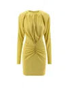 Stella Mccartney Pleated Jersey Long-sleeved Midi Dress In Yellow