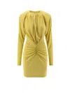 Stella Mccartney Pleated Jersey Long-sleeved Midi Dress In Yellow