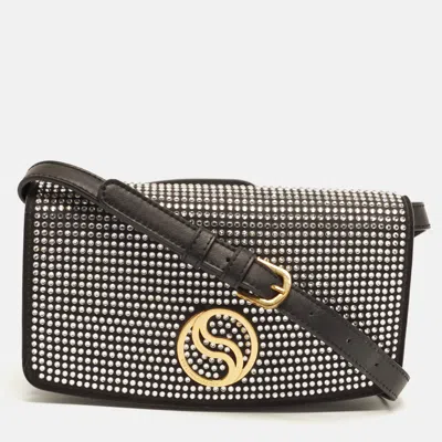Pre-owned Stella Mccartney S-wave Black Faux Suede And Rhinestone Crossbody Bag