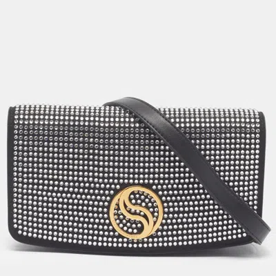 Pre-owned Stella Mccartney S-wave Black Faux Suede And Rhinestone Crossbody Bag