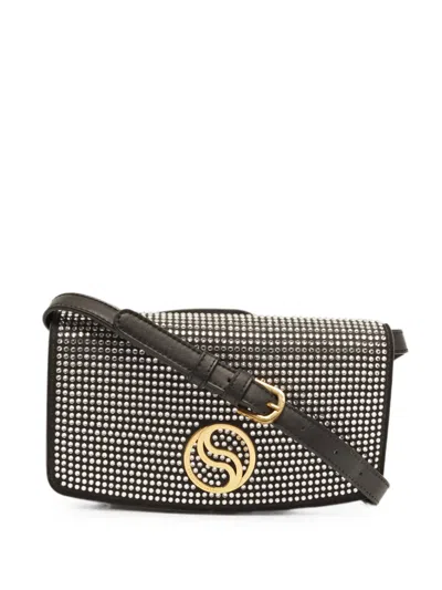 Pre-owned Stella Mccartney S-wave Rhinestone Crossbody Bag In Black
