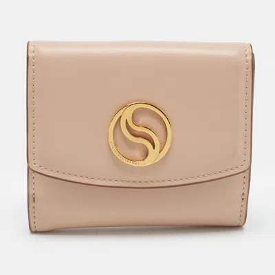 Pre-owned Stella Mccartney S-wave Small Beige Trifold Wallet