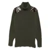 Stella Mccartney Snakeskin-embossed Leather Patch Turtleneck Sweater In Green
