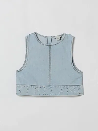 STELLA MCCARTNEY STELLA MCCARTNEY KIDS DENIM TOP WITH PERFORATED LOGO
