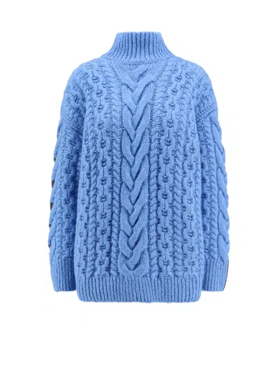 Stella Mccartney Oversized Fit Two-tone Cable Knit Sweater In Blue