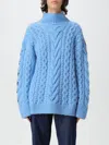 Stella Mccartney Oversized Two-tone Cable-knit Alpaca-blend Turtleneck Sweater In Blau