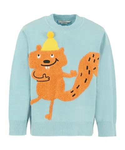 Stella Mccartney Kids' Sweater With Squirrel In Blue