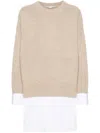 Stella Mccartney Women Maglione Stratificato In Lana E Cotone In Beige