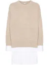 Stella Mccartney Women Maglione Stratificato In Lana E Cotone In Beige