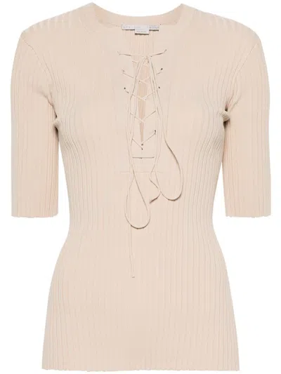 Stella Mccartney Lace-up Ribbed Top In Beige