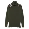 Stella Mccartney Snakeskin-embossed Leather Patch Turtleneck Sweater In Green