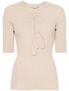 Stella Mccartney Lace-up Ribbed Top In Sand