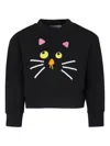 Stella Mccartney Black Sweatshirt For Girl With Cat Print In Black