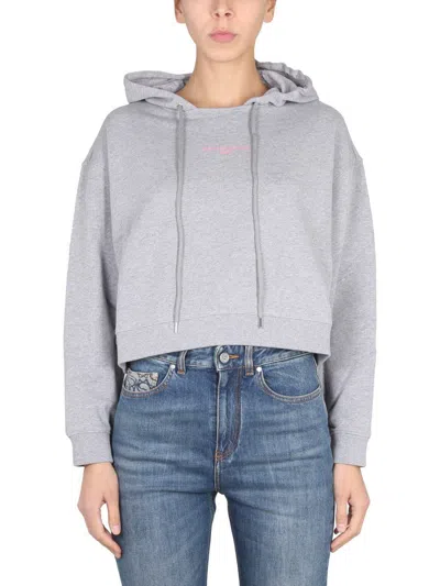 Stella Mccartney Stella 2001 Print Jersey Crop Hoodie In Grey