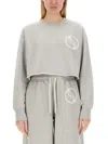 Stella Mccartney Cropped Fit Sweatshirt With Raw-cut Hem And Logo Patch In Grey
