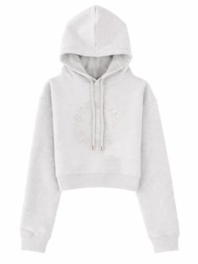 Stella Mccartney Logo Hooded Knit Cropped Sweatshirt Drawstring In White