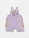 Stella Mccartney Lilac Dungarees For Baby Girl With Cat In Lilac