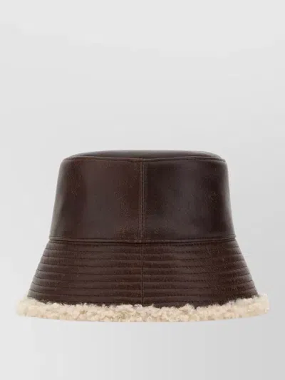 Stella Mccartney Synthetic Leather Bucket Hat Faux Fur Trim In Brown