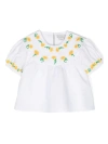 Stella Mccartney White Top For Girl With Embroidered Sunflowers In White