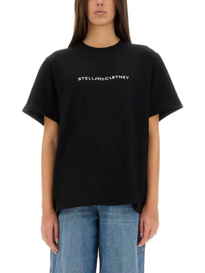 Stella Mccartney T-shirt With Logo Print And Crew Neckline In Black