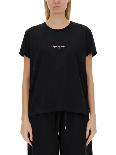 Stella Mccartney Stella Mc Cartney T Shirt With Embroidered Signature In Black