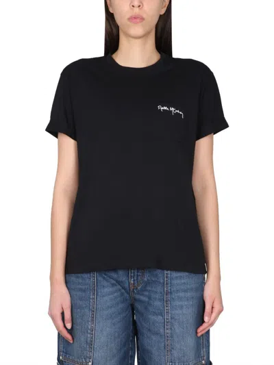 Stella Mccartney T-shirt With Logo Embroidery In Nero
