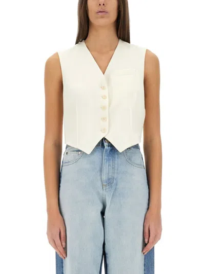 Stella Mccartney Tailored Short Vest With Deep V-neckline In Beige